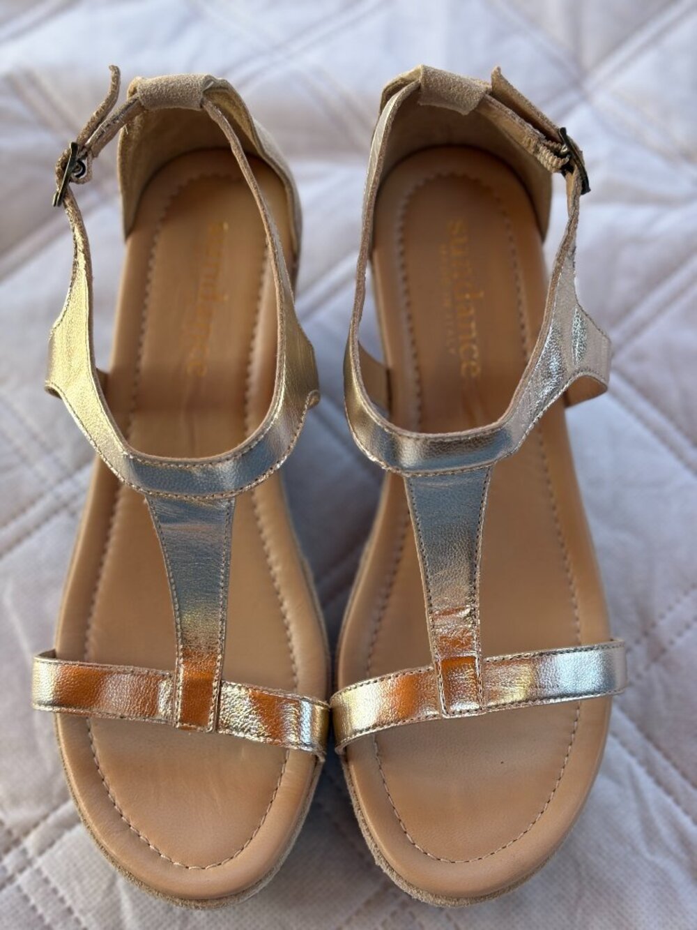 - Sundance Wedge/Platform Light Metallic Gold  Sandals - US 6.5 - EU 37